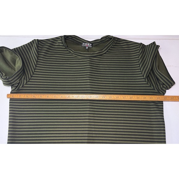 Poof New York Shirt Dress Womens 2XL Green‎ Black Striped Ladies Plus - Picture 8 of 8